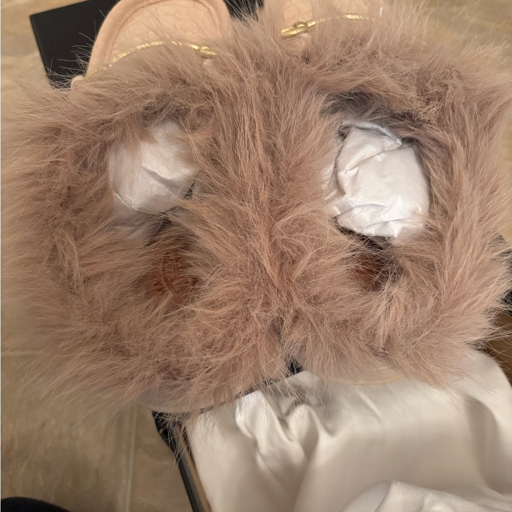 Hey Dude Faux Fur Trimmed Loafers in Tan and Gold - Picture 2 of 8
